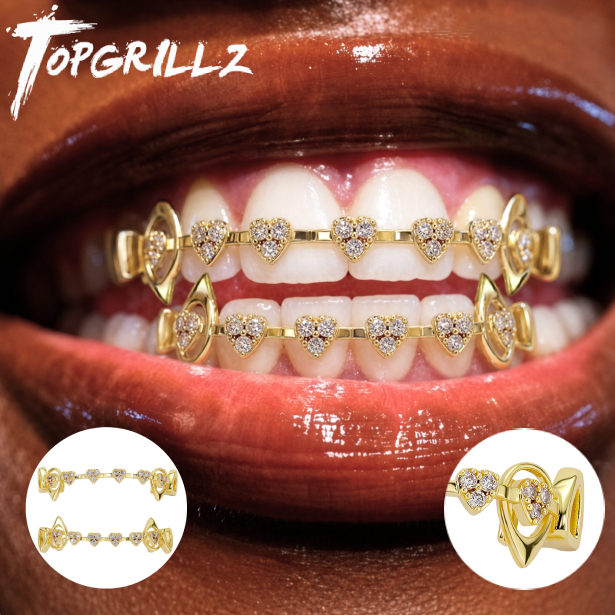 Body Jewelry Men - TOPGRILLZ Zestaw Grillz z Wydrążonymi Sercami