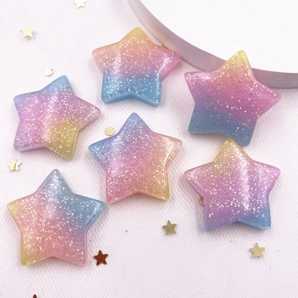 Star Flat Back - 10 sztuk brokat Kawaii żywica kolorowe