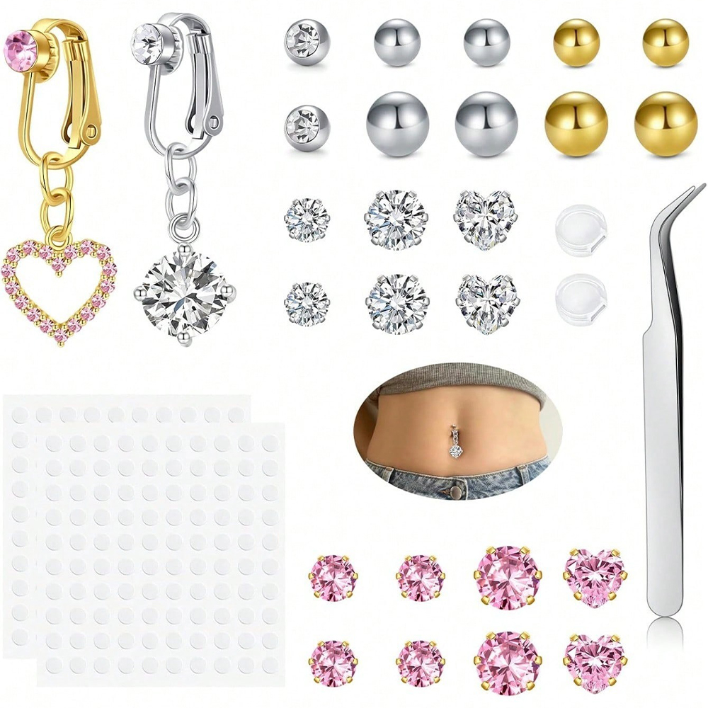 Body Jewelry Belly Button Rings - Złoty sztuczny piercing brzucha, klips w