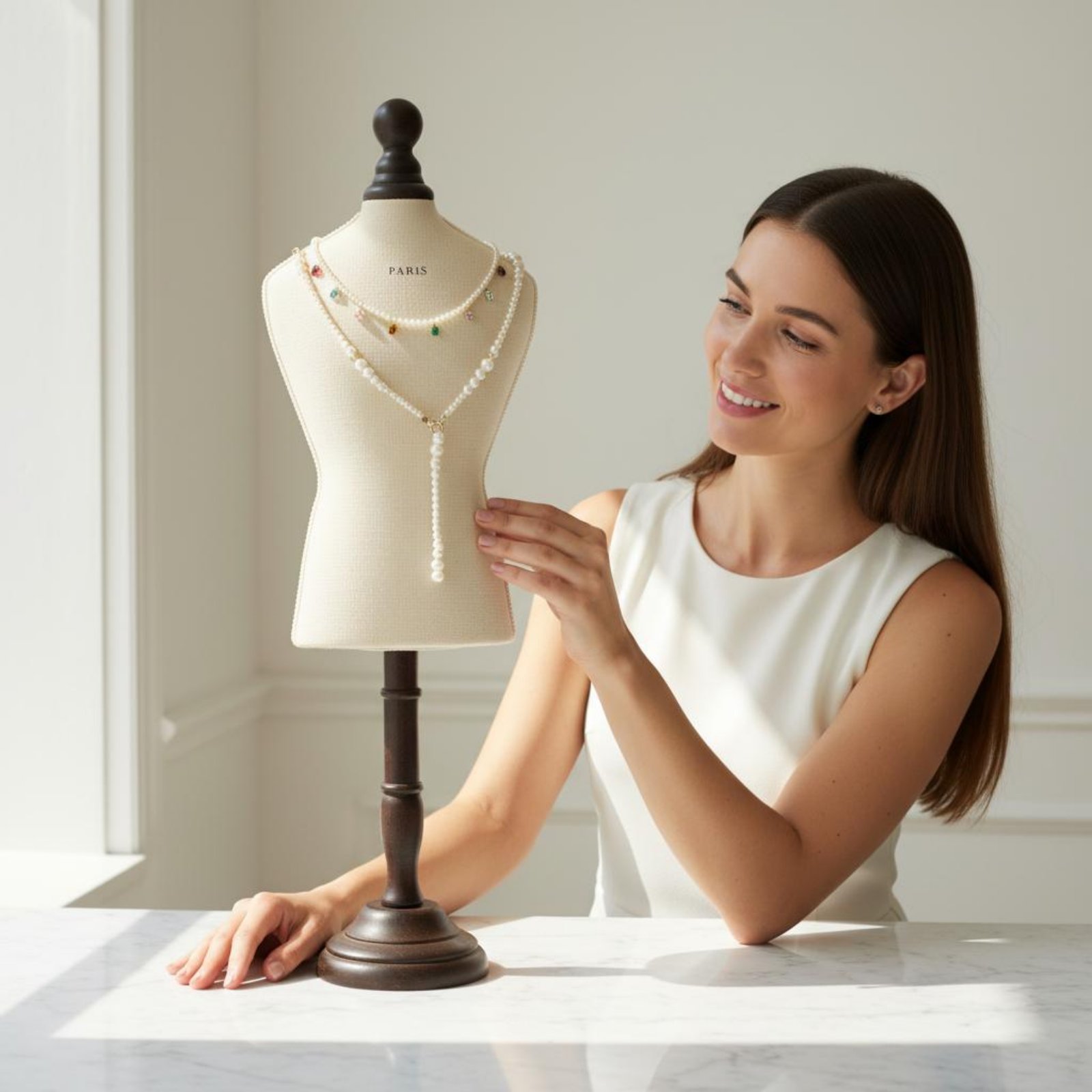 Body Jewelry Shop - Stojak na naszyjniki z drewnianą podstawą,