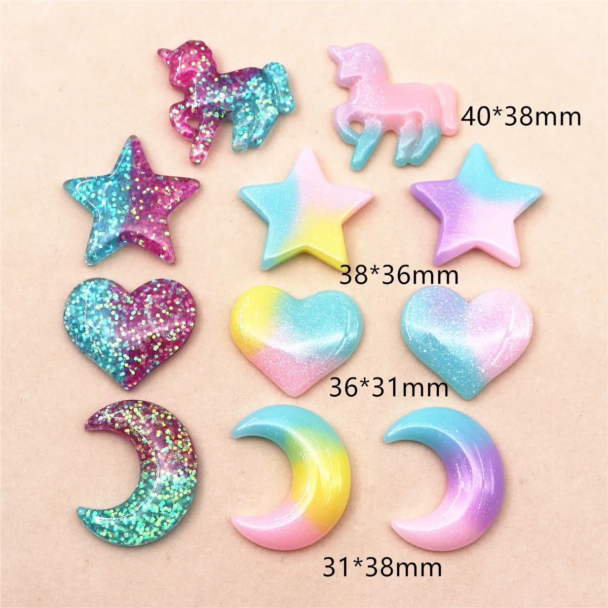 Star Flat Back - 10 szt. Urocze żywiczne brokatowe ozdoby